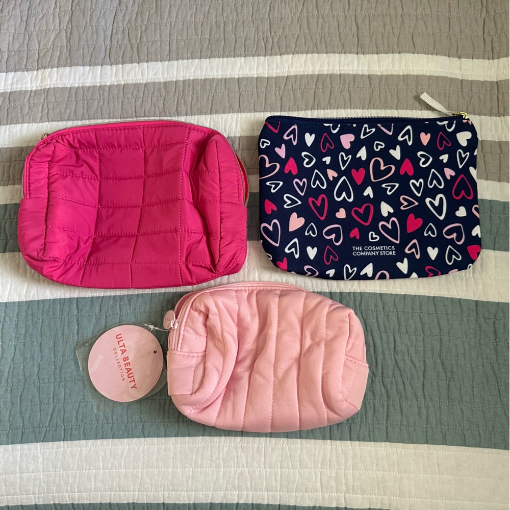Ulta Sephora Cosmetics Company Store Bag Trio Lot Puffy Pink Blue